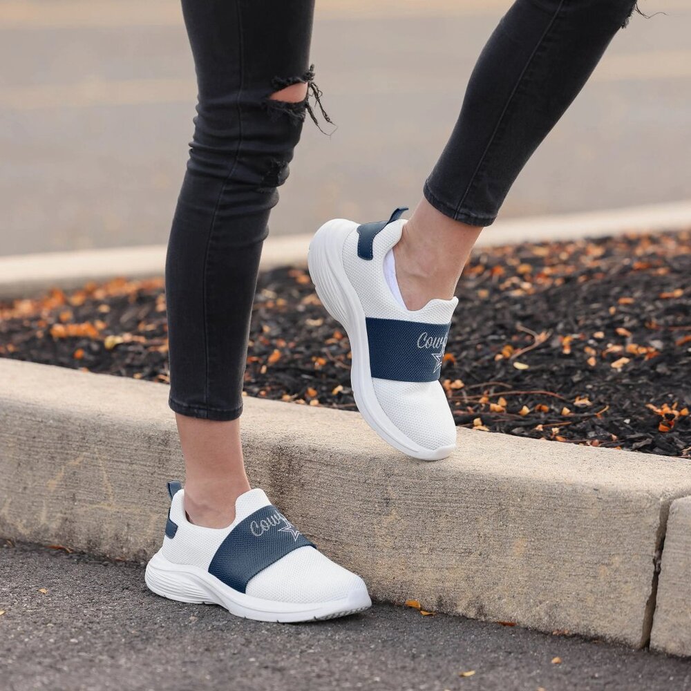 Dallas Cowboys Womens Script Wordmark White Slip On Sneakers